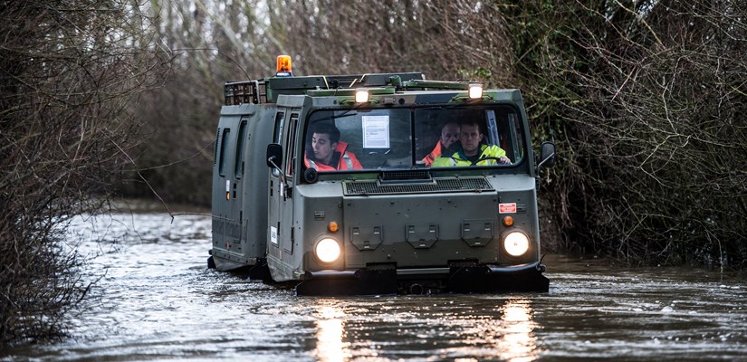 One of three all-terrain amphibious vehicles in action One of three all-terrain amphibious vehicles in action